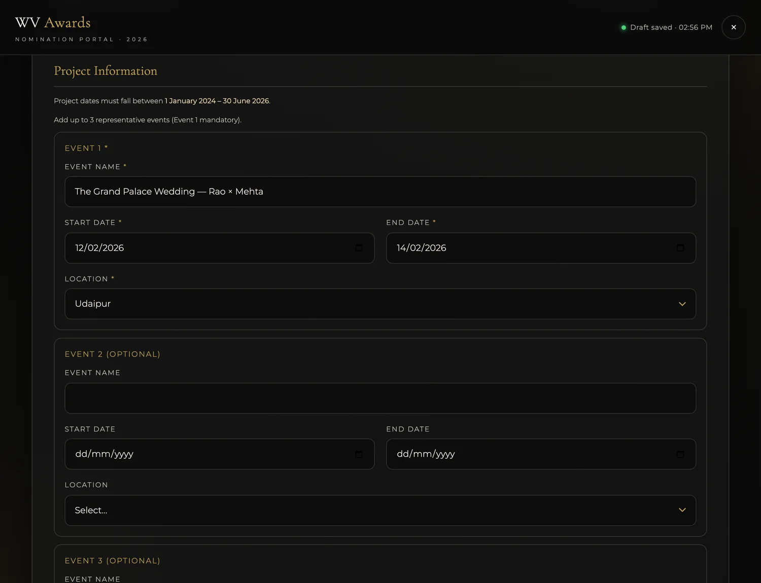 Project Information section of the WV Awards nomination form