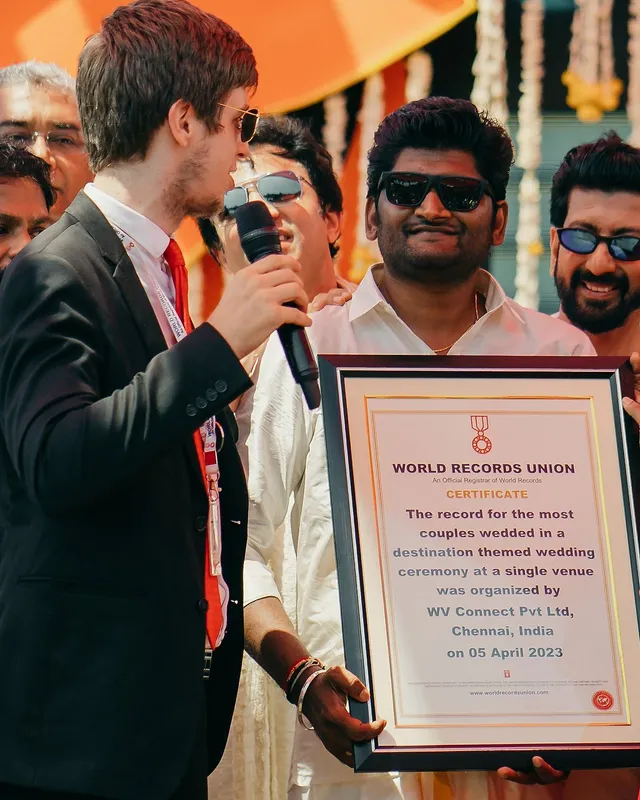 The World Records Union certificate held aloft amid the celebration